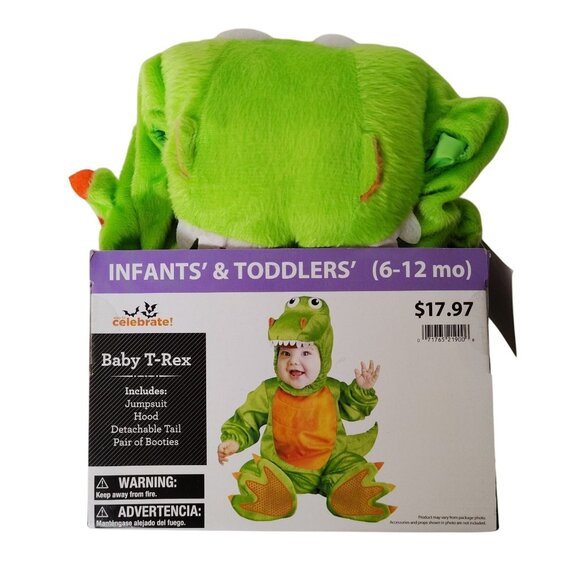 Infant 6 to 12 Months Baby T-Rex Dinosaur Complete 4-Piece Halloween Costume - Picture 6 of 10